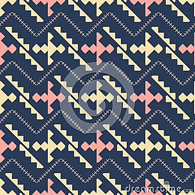 Notched shapes and crossed zigzag lines seamless pattern Vector Illustration