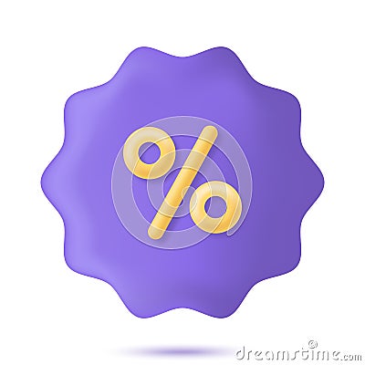 Notched stamp 3d with percent icon Vector Illustration