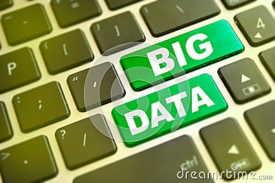 Note BIG DATA writting on green button on computer keyboard. Big data Stock Photo