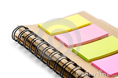 Note book with colorful note pad. Stock Photo