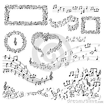 Note frames and decor music art melody or song Vector Illustration