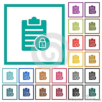 Note lock flat color icons with quadrant frames Stock Photo