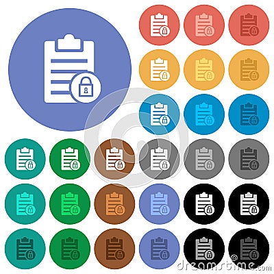 Note lock round flat multi colored icons Stock Photo