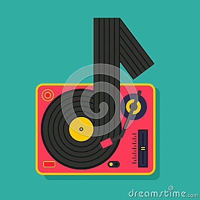 Note music vinyl player turntable icon. DJ music Vector Illustration