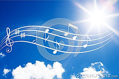 Music notes on sky background Stock Photo