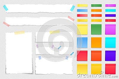 Note pad. Paper sheets for memo. Different notebook with clip. Notepaper with lines and grid. Papers of notepad Vector Illustration