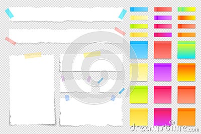 Note pad. Paper sheets for memo. Different notebook with clip. Notepaper with lines and grid Vector Illustration