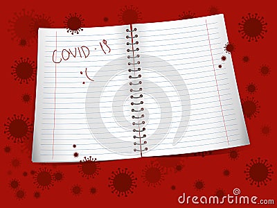 A note paper on covid-19 red background. Vector Illustration
