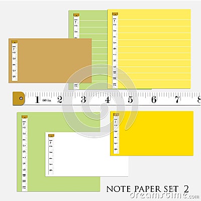 à¸·note paper set 5 different color with measure tape vector illustrations Vector Illustration