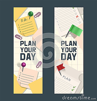 Note papers vector page of notepad or sheets of nootbook and stickers for memos messages reminders pin up on board with Vector Illustration