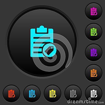 Note tagging dark push buttons with color icons Stock Photo