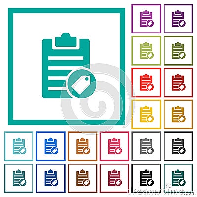 Note tagging flat color icons with quadrant frames Stock Photo