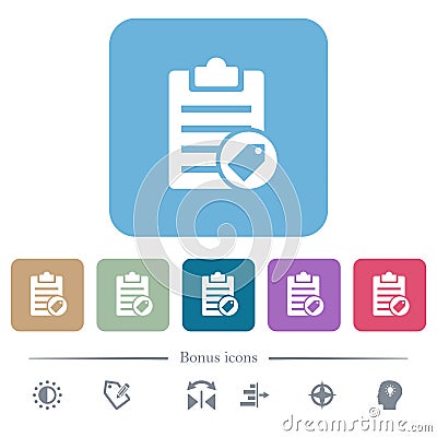Note tagging flat icons on color rounded square backgrounds Stock Photo