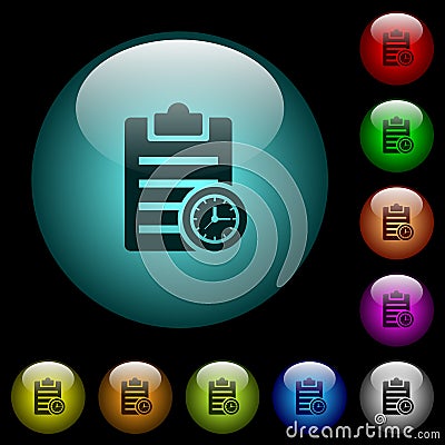 Note timer icons in color illuminated glass buttons Stock Photo