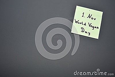 Note 'World Vegan Day' Stock Photo