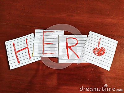 A note writing, caption, inscription Her reminder or advice on a note in wooden table Stock Photo