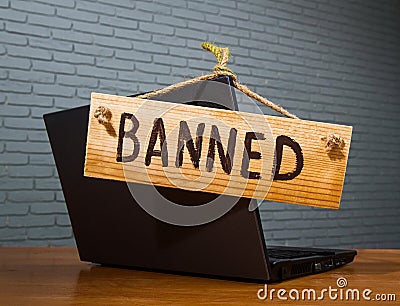 Notebook banned text Stock Photo
