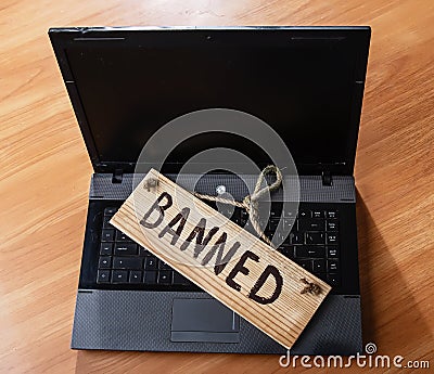 Notebook banned text Stock Photo