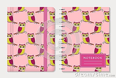 Notebook covers with owls. Vector set. Vector Illustration