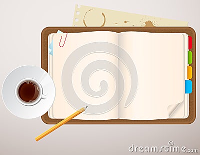 Notebook and a cup of coffee Vector Illustration