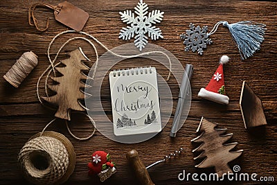 Notebook with decoration in new year theme. Stock Photo