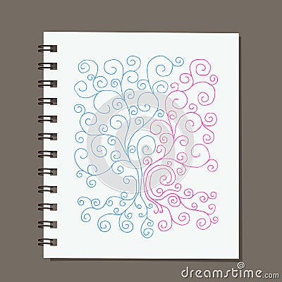 Notebook design, abstract family tree with roots Vector Illustration