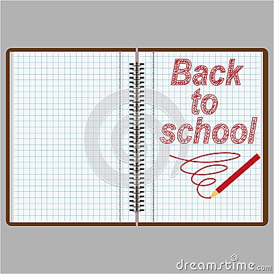 A notebook or diary with pages in a box with a red pencil. Vector Illustration