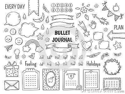 Notebook doodle bullet. Hand drawn diary frame, journal linear list borders and elements. Vector sketch doodle planner Vector Illustration