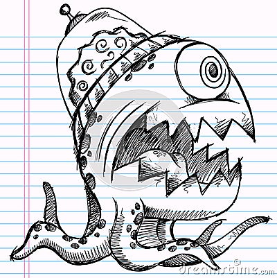 Notebook Doodle Sketch Alien Monster Vector Illustration