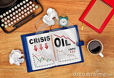 Notebook with drawing crisis chart Stock Photo