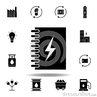 notebook, energy, lightning icon . Set of alternative energy illustrations icons. Can be used for web, logo, mobile app, UI, UX Cartoon Illustration