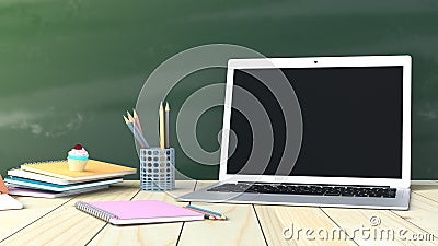 Notebook with laptop with pencil Stock Photo