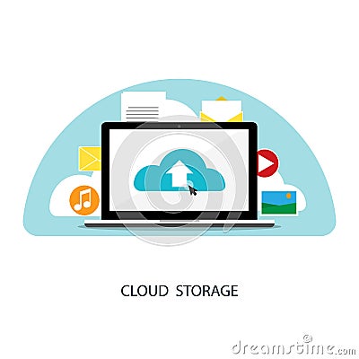 Notebook laptop upload cloud storage backup anywhere vector Vector Illustration