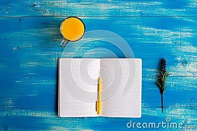 Notebook lies on a blue background Stock Photo