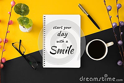Notebook with motivational and inspirational wisdom quote. Stock Photo
