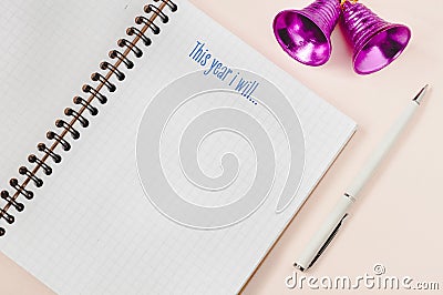 In the notebook motivational quote this year I will Stock Photo