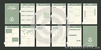 Notebook pages. Daily planner book with calendars goal reminder date and month weekly organizer for routine processes Vector Illustration