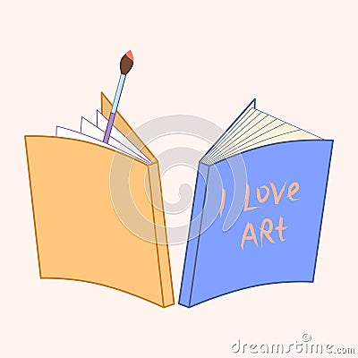 Notebook and paintbrush. hand written lettering I love art. vector illustration Vector Illustration