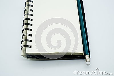 Notebook paper page and pencil,Notebook empty page for background and design Stock Photo