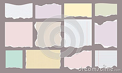 Notebook paper pieces. Torn blank sheet with lines, blank scrap paper elements for scrapbook and card design. Vector Vector Illustration