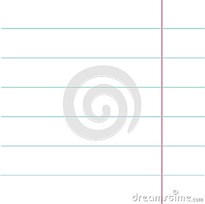 Notebook paper texture lined page template. Red line. Blank sheet of copybook background. Flat design. Vector Illustration