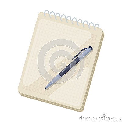 Notebook and pen icon in cartoon style isolated on white background. Vector Illustration