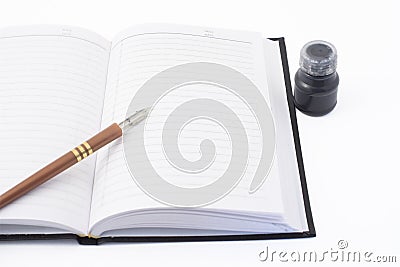 Notebook, pen and ink Stock Photo