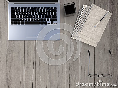 Notebook with pen and spectacles Stock Photo