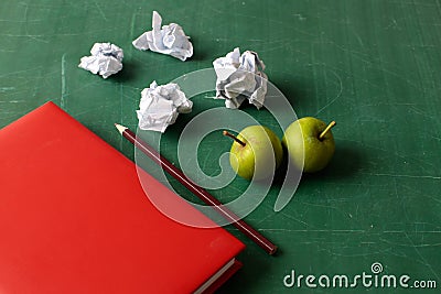 Notebook pencil and crumpled paper Stock Photo