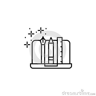 Notebook, pencil, pen, ruler icon. Simple line, outline vector of online educationa icons for ui and ux, website or mobile Stock Photo