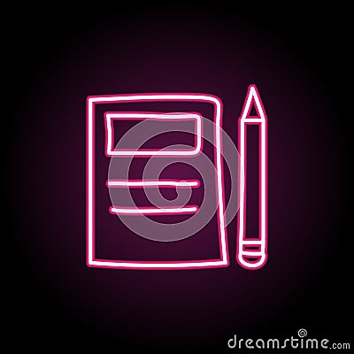 Notebook and pencil sketch neon icon. Simple thin line, outline vector of education icons for ui and ux, website or mobile Stock Photo