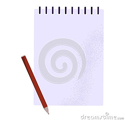 Notebook pencil white background. Blank notepad red pencil, office stationery. Planning writing Vector Illustration