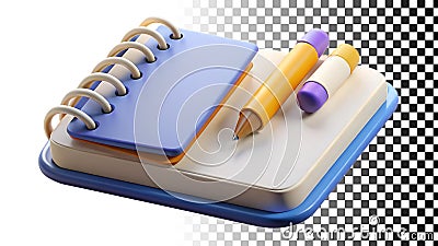 Notebook and pencil for writing notes and creative journaling png transparent image Generative AI Stock Photo
