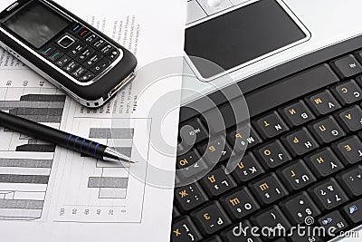 Notebook, phone, business technology Stock Photo